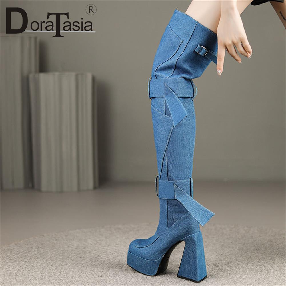 Over Knee Boots Fashion Zip Thick High Heels Women Thigh High Boots