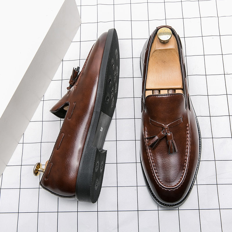Brown Fringe Handmade  Slipon Casual Shoes for Men