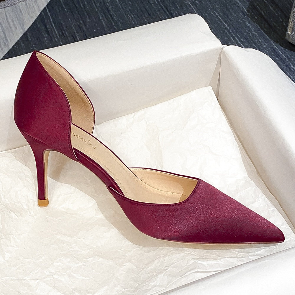 Designer Newest Pumps Sweet Pointed Toe Slip-on Wedding Office Silk Handmade