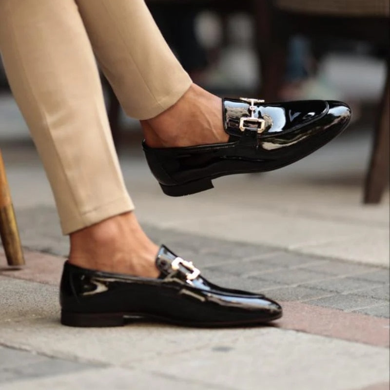 Black Loafers Leather Slip-On Shoes for Business