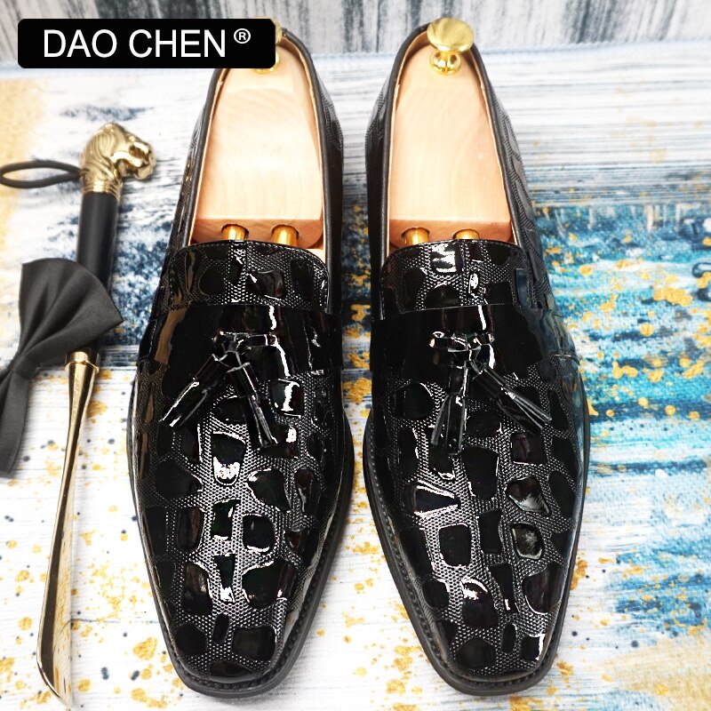 BLACK SLIP ON WEDDING PARTY PATENT LEATHER SHOES FOR MEN