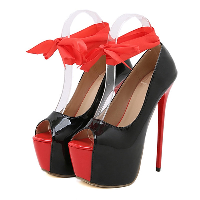 Spring Autumn Red Ankle Strap Platform Women Pumps Sexy Peep Toe Slingback High Heels Stiletto Fashion Runway Pole Dance Shoes