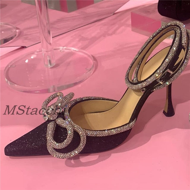 Glitter Rhinestones Satin High Heels Party Prom Designer Shoes