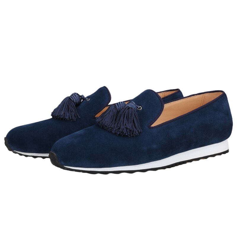 Suede Active Men Sneakers With Silk Fringed Tassels Handcrafted Slip-On Loafers