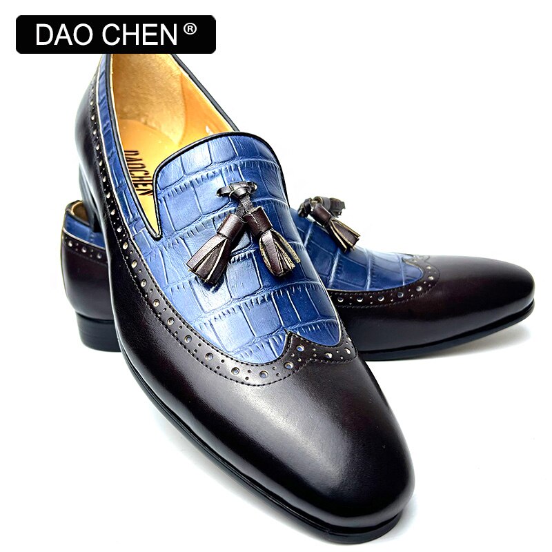 CASUAL SHOES BLACK MIXED COLOR WINGTIP MEN DRESS LOAFERS SHOES WEDDING OFFICE GENUINE LEATHER SUMMER SHOES FOR MEN