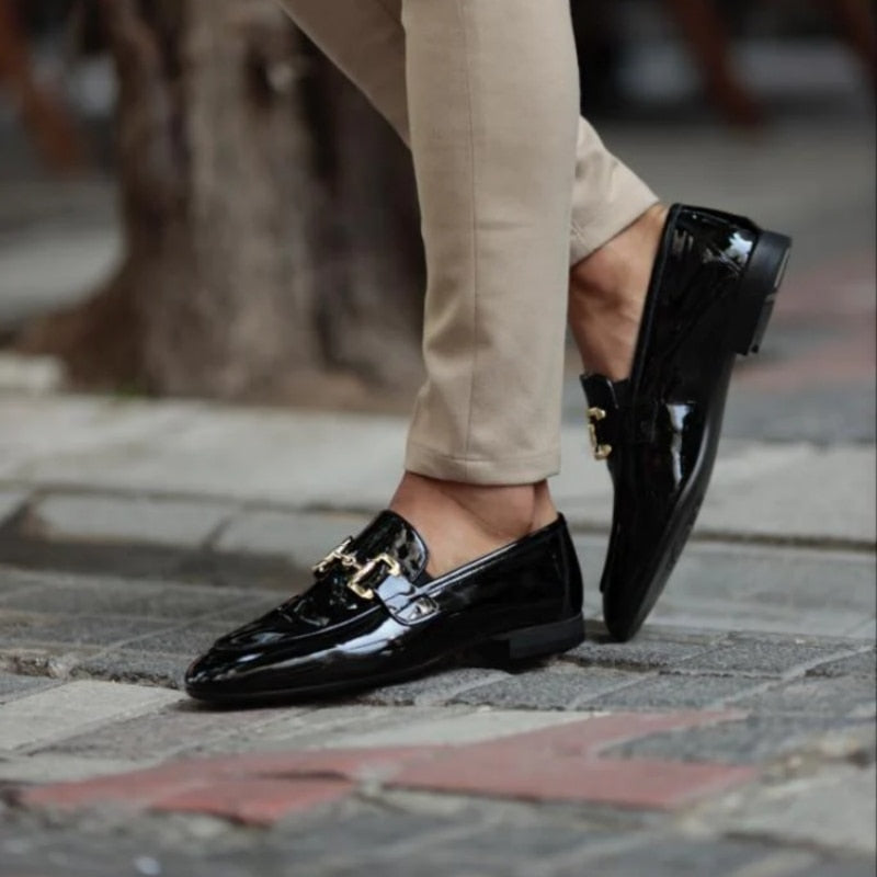 Black Loafers Leather Slip-On Shoes for Business