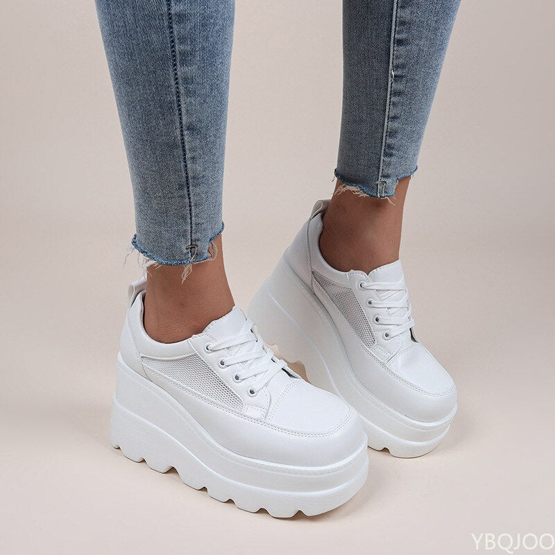 White Wedge Sneakers Shoes Platform Breathable Hollow Shoes