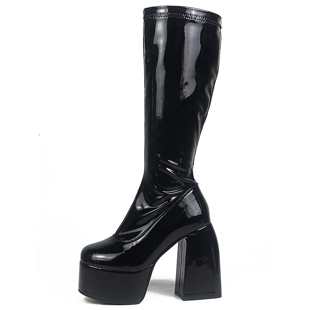 Chunky High Heels Platform Goth Black Women Boots Brand Design Fashion Luxury Shoes Boots Women