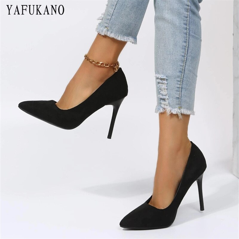 Fashion Point Toe Solid Flock Stiletto High Heels  Elegant Ladies Office Work Shoes