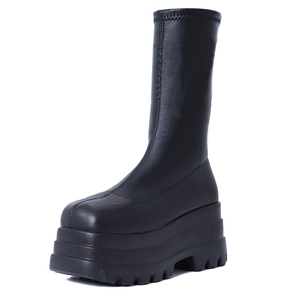 Brand New Ladies Platform Boots Fashion Rivet Punk Wedges High Heels