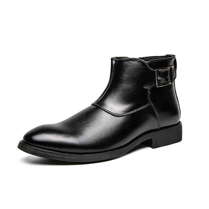 Men's Boots British Style Chelsea Boots Pointed Toe Leather Boots Thick Sole Black Luxury Brands Designer Men Boots