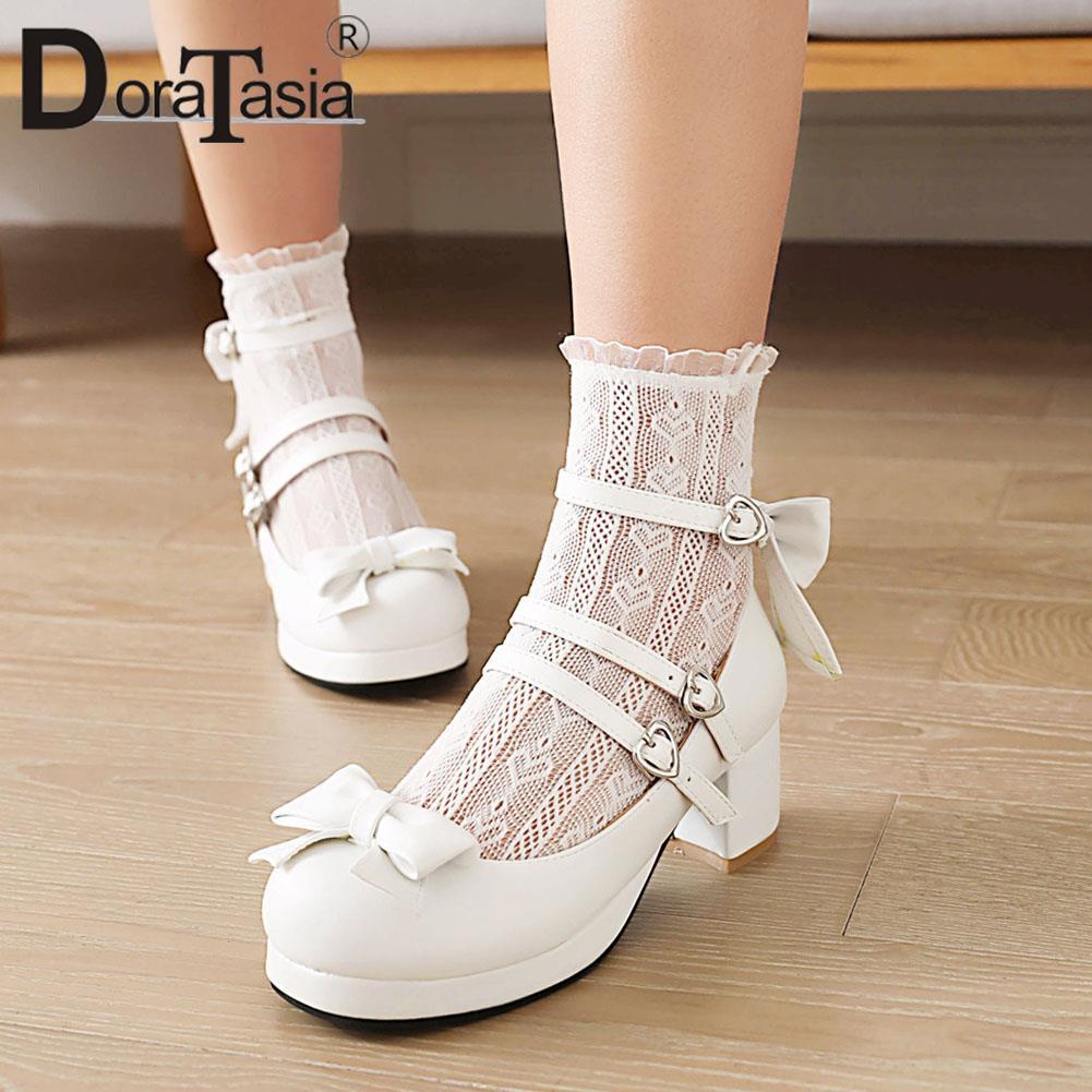 Platform Lolita Pumps Fashion Bow Buckle Wedges High Heels Mary Janes Pumps Sweet Woman Shoes