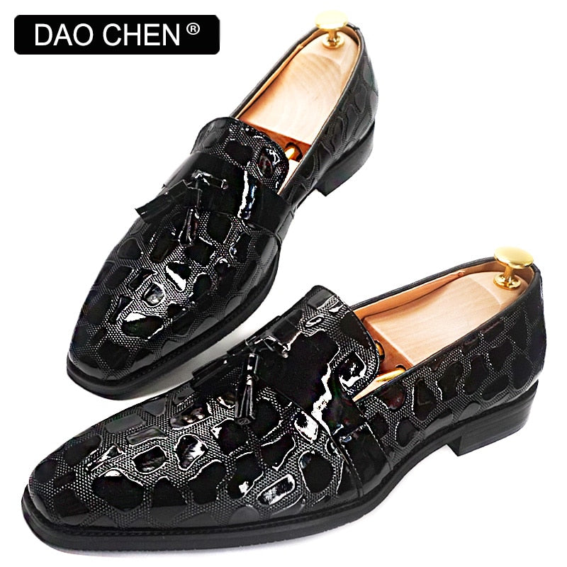 BLACK SLIP ON WEDDING PARTY PATENT LEATHER SHOES FOR MEN
