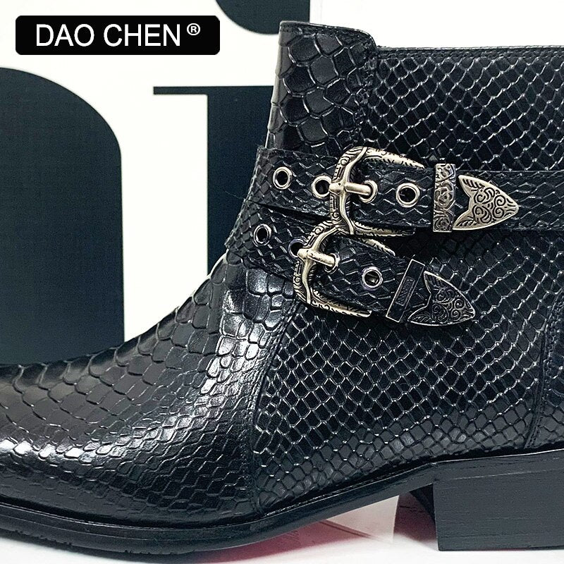 BLACK WINTER ANKLE BOOTS MEN SHOES LUXURY SNAKE BOOTS