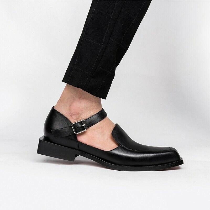 New Black Casual Business Men Shoes Buckle Strap  Round Toe Sandals