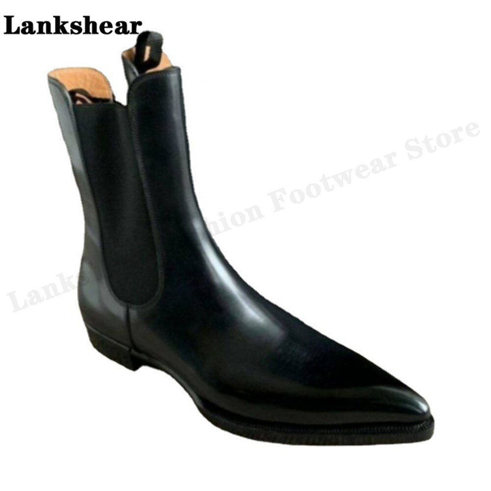British Style Chelsea Boots Brand Dress Genuine Leather Men Mid Calf Business Ankle Boots Leather Shoes