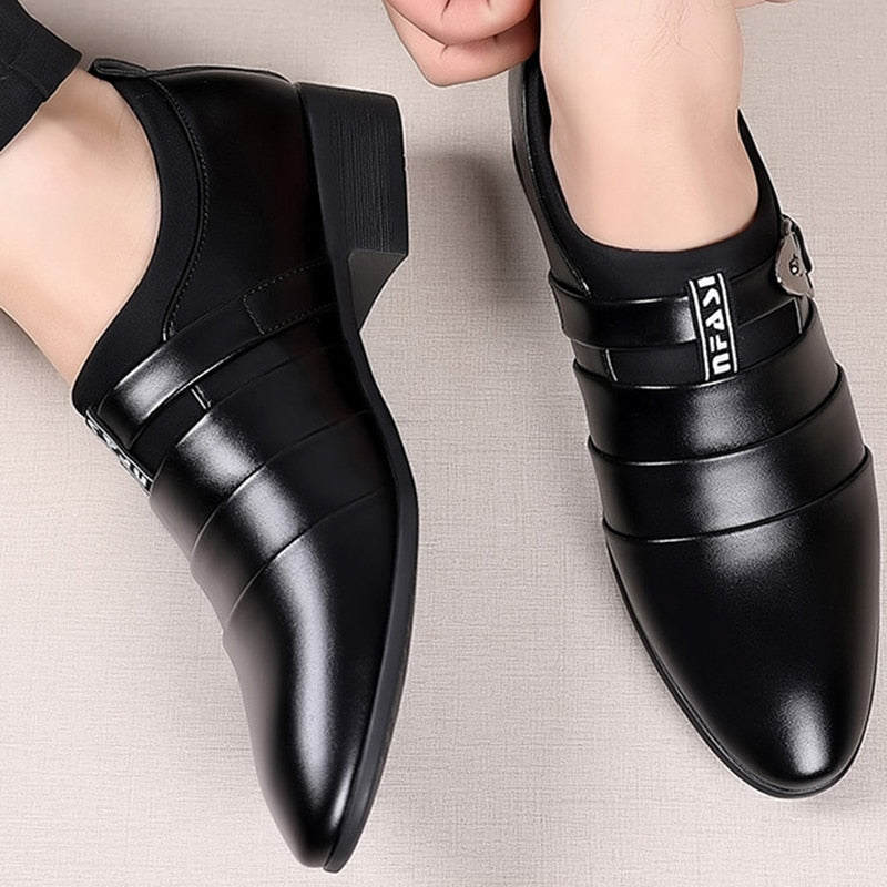 Classic Leather Shoes for Men Slip on Pointed Toe Oxfords Formal Shoes