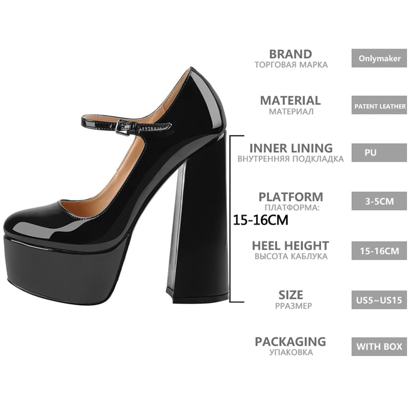 zapatos de tacón alto con plataforma para mujer, 16CM grueso de calzado de tacón, color negro y Rosa, con correa en el tobillo, talla grande