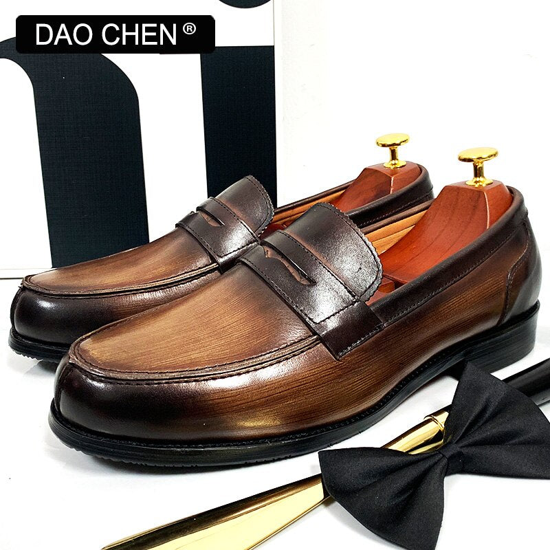 CASUAL SHOES BLACK COFFEE PENNY LOAFERS ELEGANT MAN DRESS SHOE WEDDING OFFICE GENUINE LEATHER SHOES FOR MEN