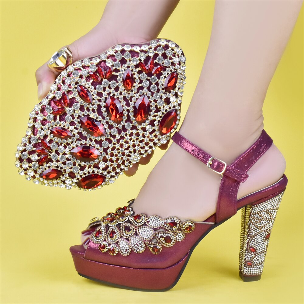 Italian Shoe and Bag  with Rhinestone Luxury Shoes