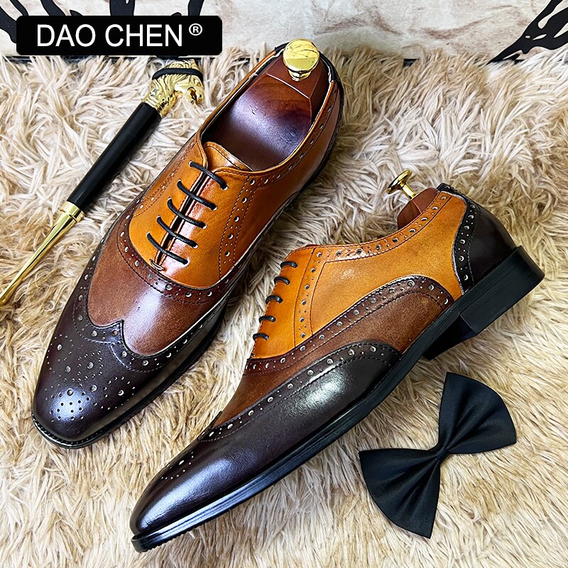 OXFORD BROGUES MIXED COLORS WING TIP FORMAL MAN DRESS SHOES