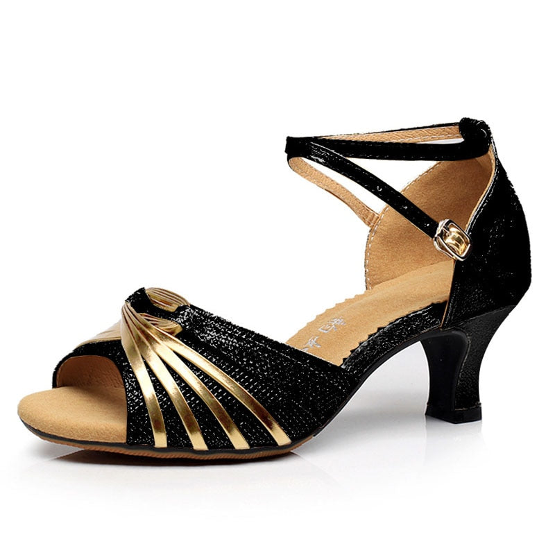 Gold Party Open Toe Woman Latin Dance Shoes Heel High Heels