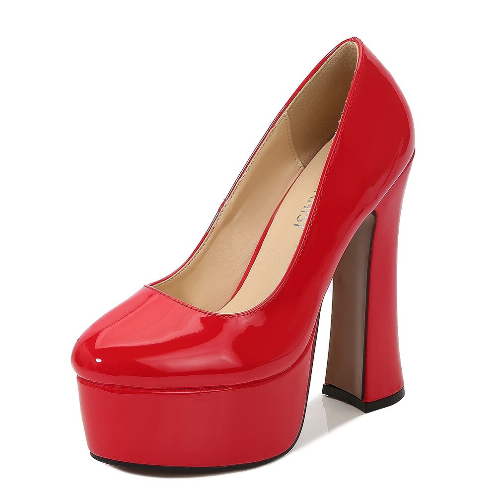 Women High Heels Street Style British Fashion ELEGANT Slip-On  Square Heel Round Toe