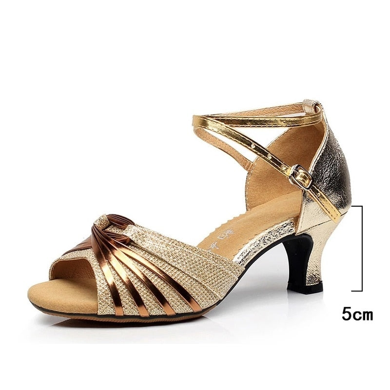 Gold Party Open Toe Woman Latin Dance Shoes Heel High Heels