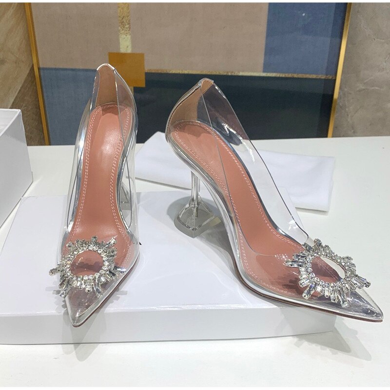 Rhinestones Patent Leather Women Pumps Comfortable Cup Heeled Lady Party Spring Summer High Heels  Shoes
