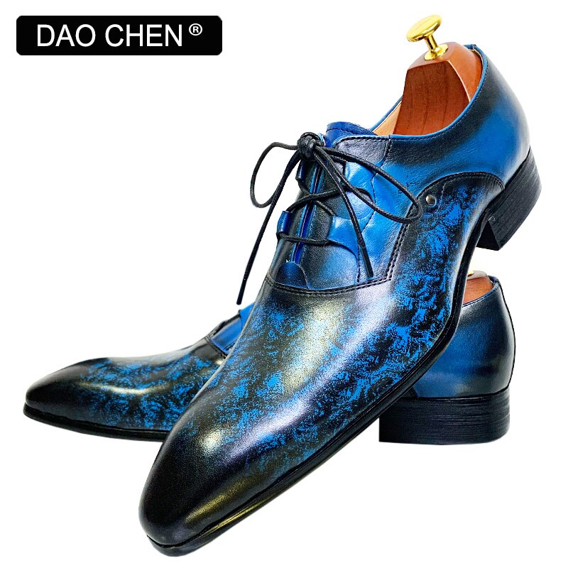 BLUE LACE UP POINTED TOE ELEGANT MENS DRESS SHOES