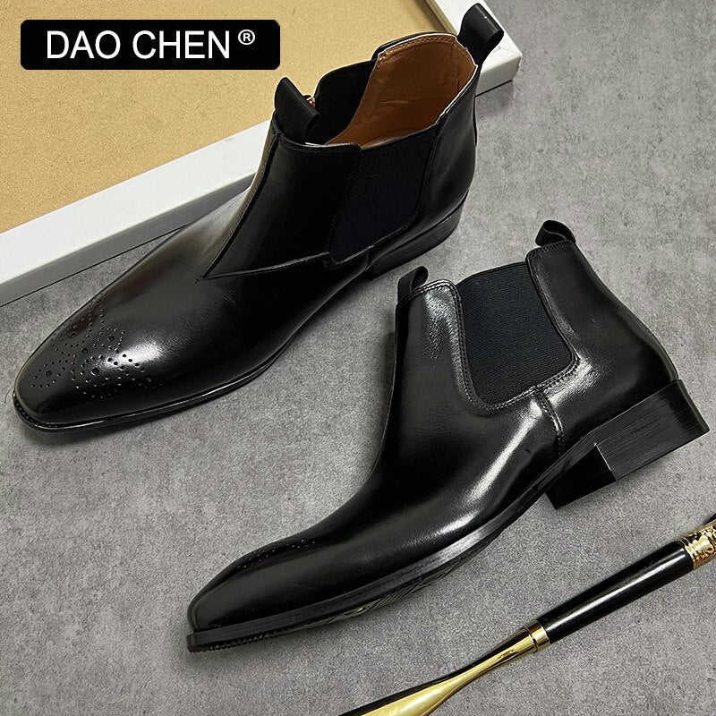 BLACK ANKLE WEDDING GENUINE LEATHER Chelsea BOOTS