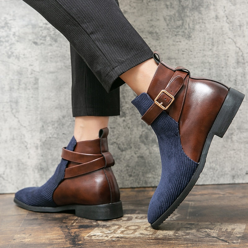 British Style Ankle Boots Classic Matching Buckle Business Shoes