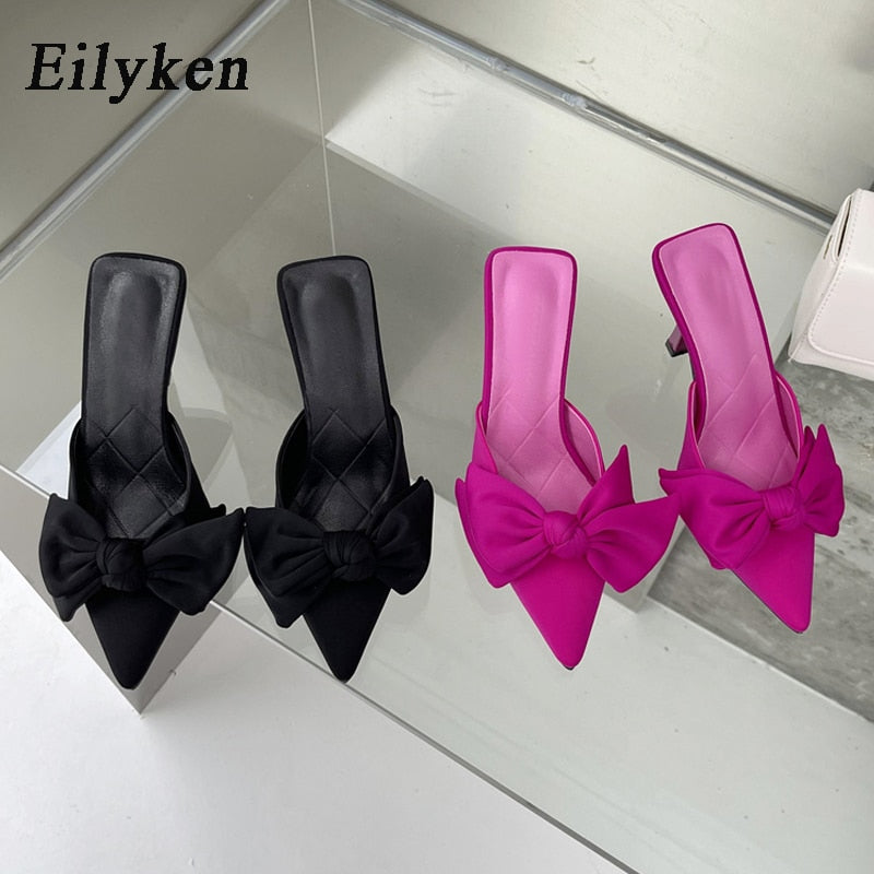 Butterfly-knot Women Slippers Sandals Shallow Pointed Toe Mules
