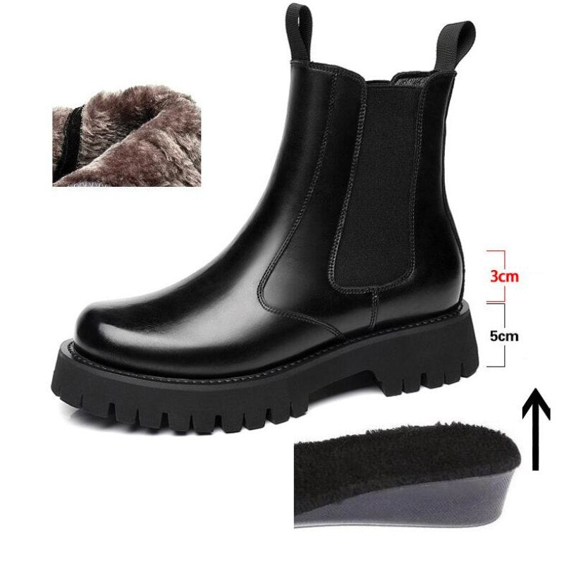 Chelsea Man Boot Elevator Winter Men Leather Shoe Height Increased High Top Male Platform Boots Spring Autumn