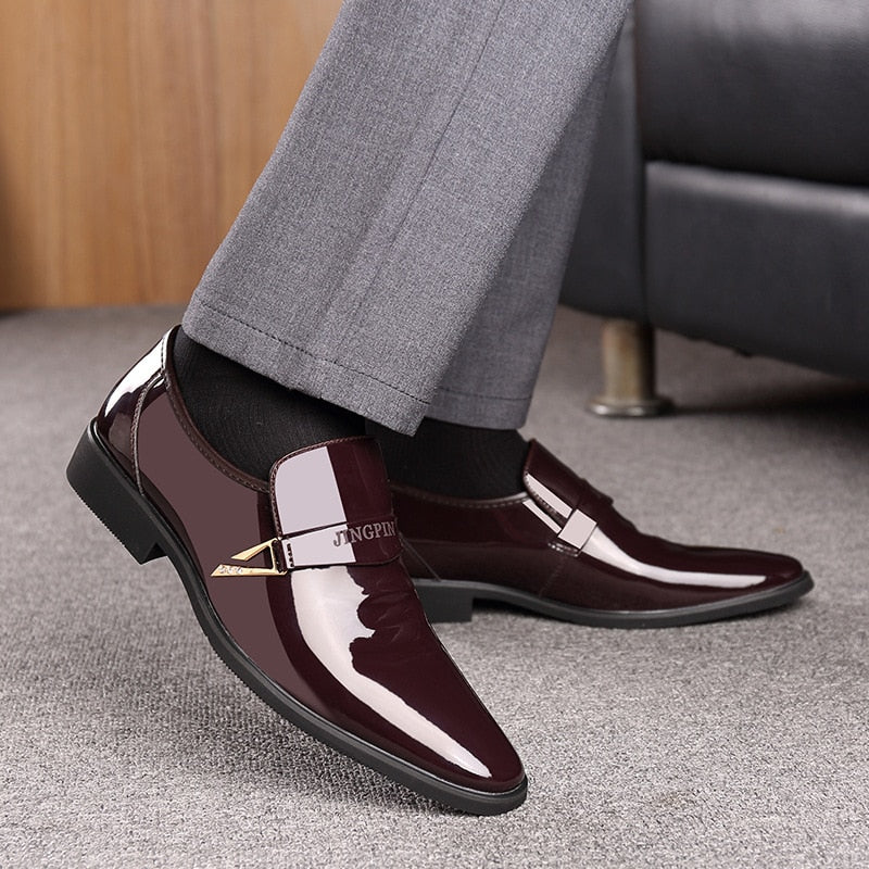Patent Leather Moccasin  Pointed Toe Shoes for Men