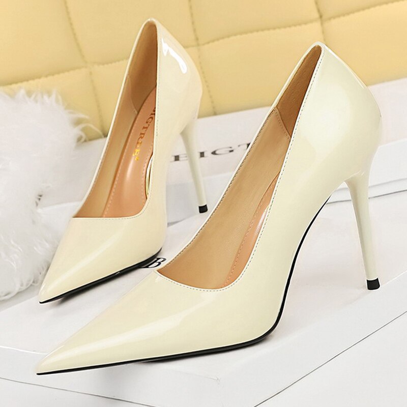 Shoes Pointed Toe Red Women Pumps Patent Leather High Heels Occupational Shoes
