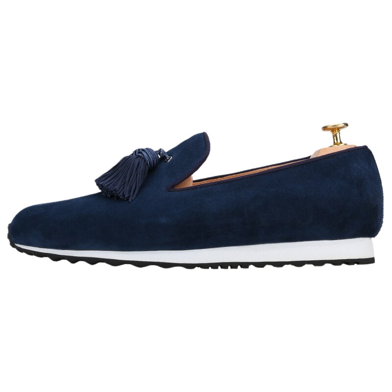 Suede Active Men Sneakers With Silk Fringed Tassels Handcrafted Slip-On Loafers