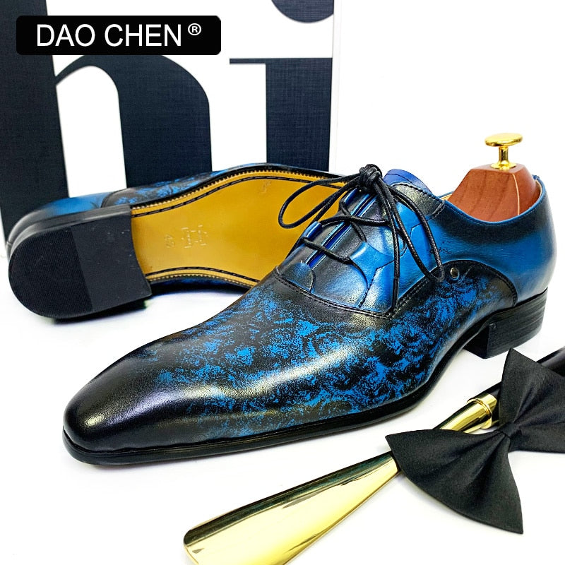 BLUE LACE UP POINTED TOE ELEGANT MENS DRESS SHOES