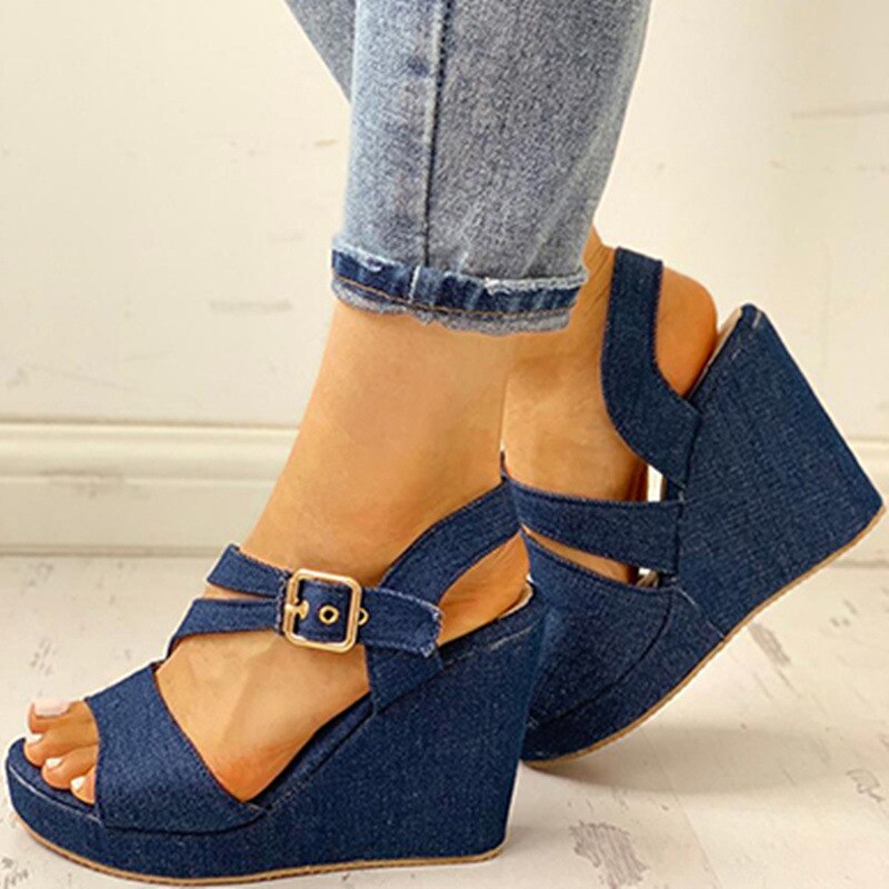 2023 summer women&#39;s shoes large comfortable fishtail sandals large wedge casual buckle luxury sexy high heels