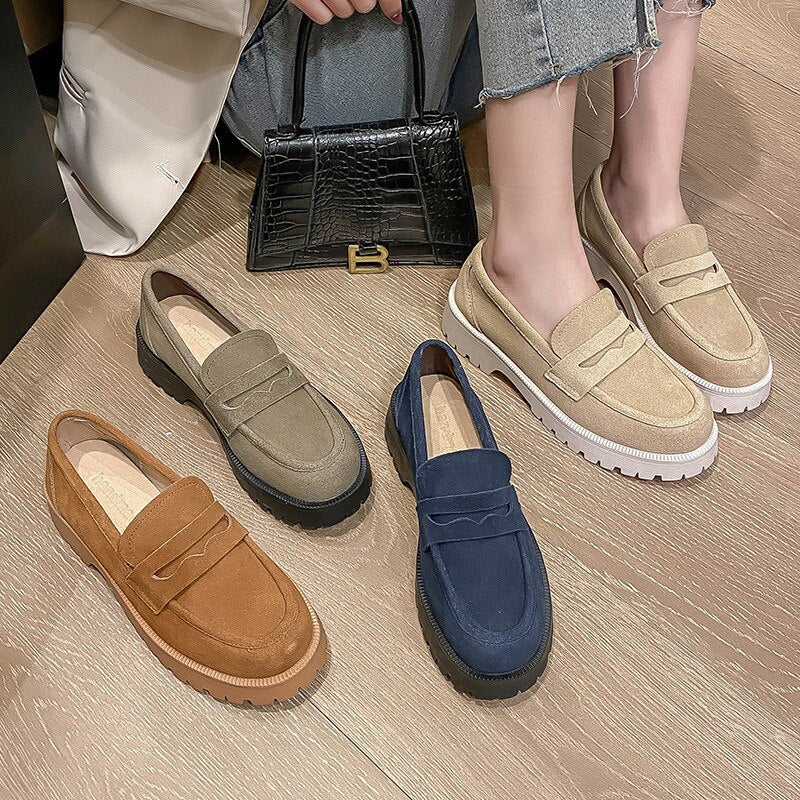 Suede Genuine Leather Women Loafers 2023 Shoes Soft Sole Comfortable