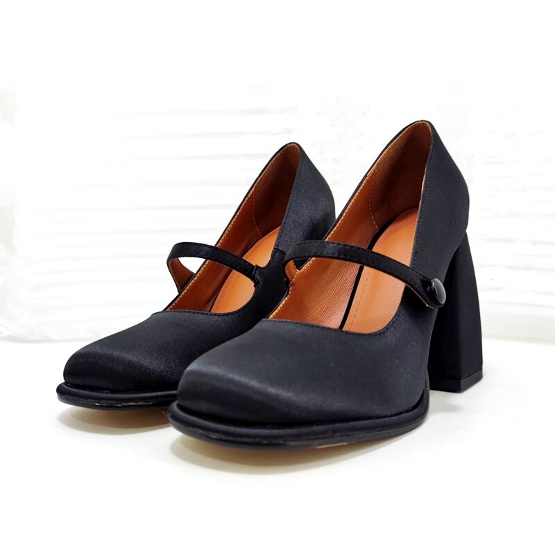 Classic Mary Janes soft leather pumps thick high heels pumps