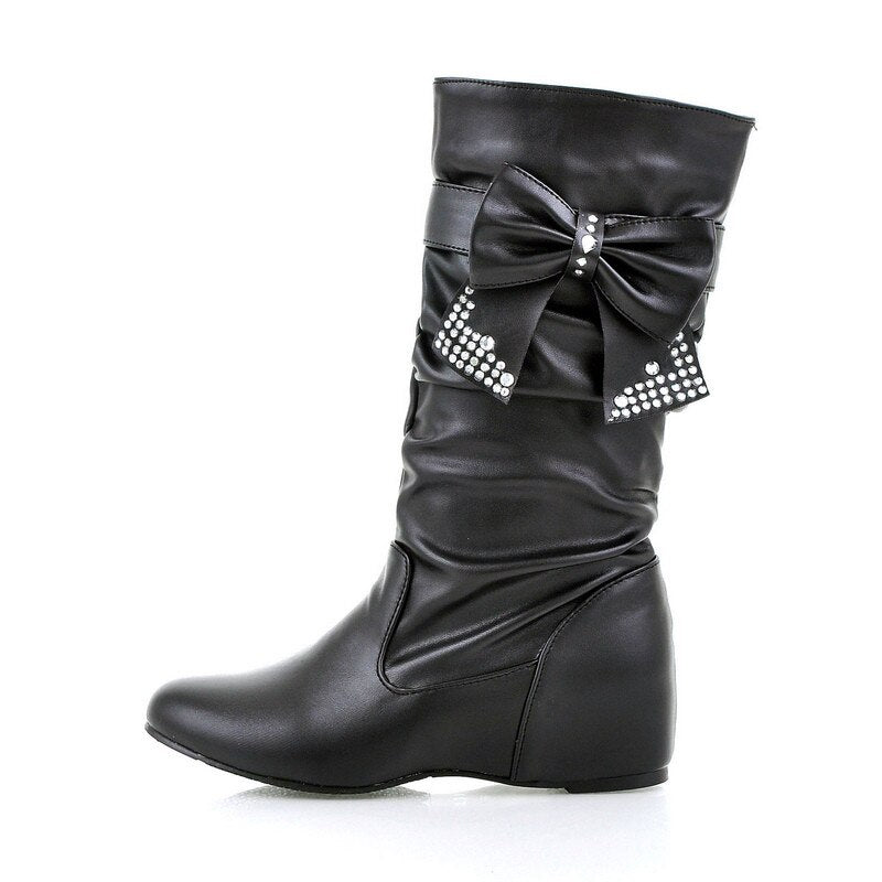 New Women Spring and Autumn Bowtie Charms Flats Boots