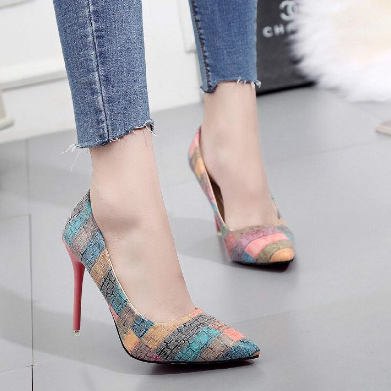 Mixed-Color Women Pump High Heels Single Shoes Female Summer Patent Leather Wedding Shoes