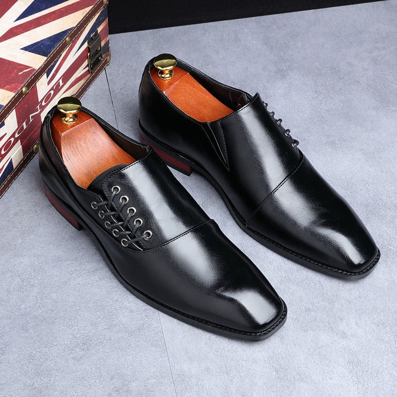 Casual Business Shoes Microfiber Leather Square Toe Lace-up Mens Dress Office Flats Men Fashion Wedding Party Oxfords