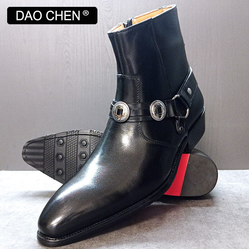 SLIP ON ElEGANT CASUAL SHOES BLACK WHITE LEATHER MAN BOOTS