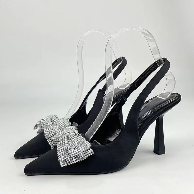 Butterfly Transparent Pearl High Heels Muller Shoes Wedding Pointed