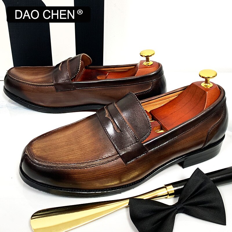 CASUAL SHOES BLACK COFFEE PENNY LOAFERS ELEGANT MAN DRESS SHOE WEDDING OFFICE GENUINE LEATHER SHOES FOR MEN