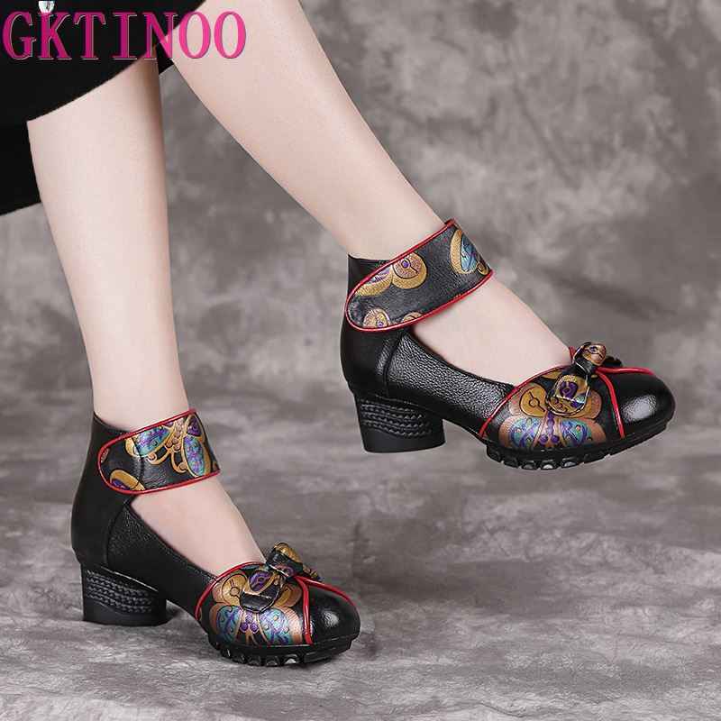 Spring Autumn New Retro Genuine Leather Platform Shoes Women&#39;s Pumps High Heel Soft Bottom Shoes Women Designers
