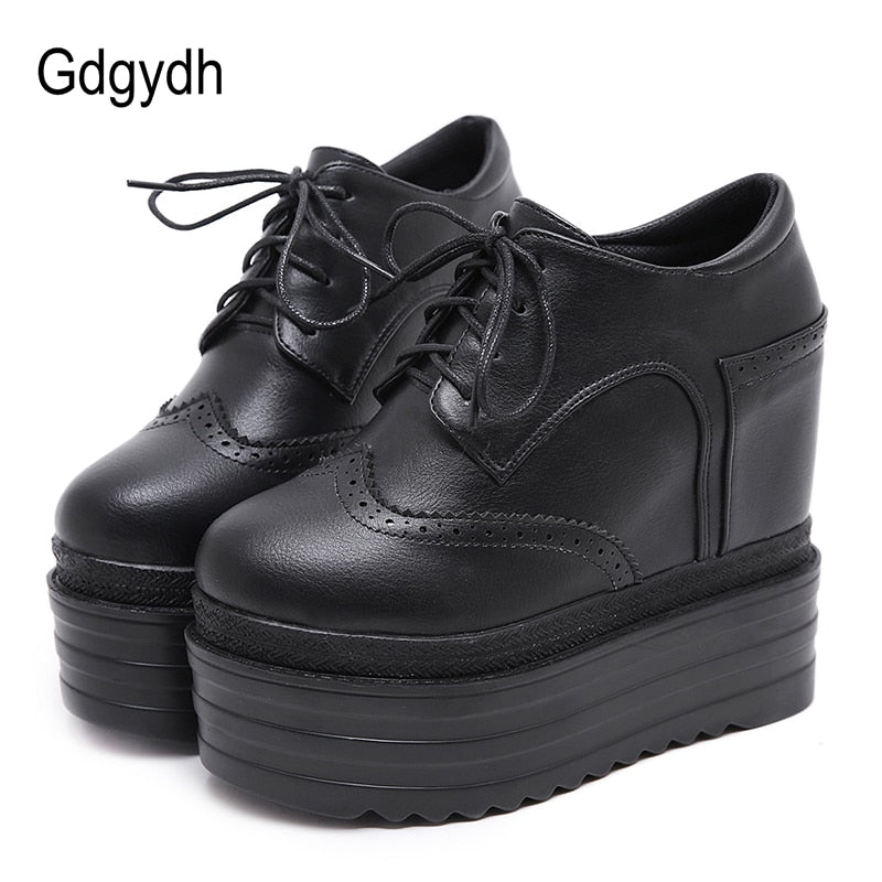 Gdgydh Fall Women Pumps Vintage Round Toe Wedges Female High Heel Shoes Sexy Nightclub Platformance Shoes Two-pieces Shoes Black