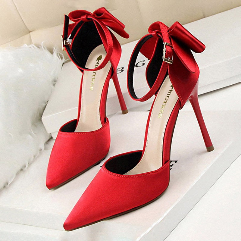 Silk High Heels Women Shoes Stiletto Red Wedding Shoes Women Heels Women Sandals